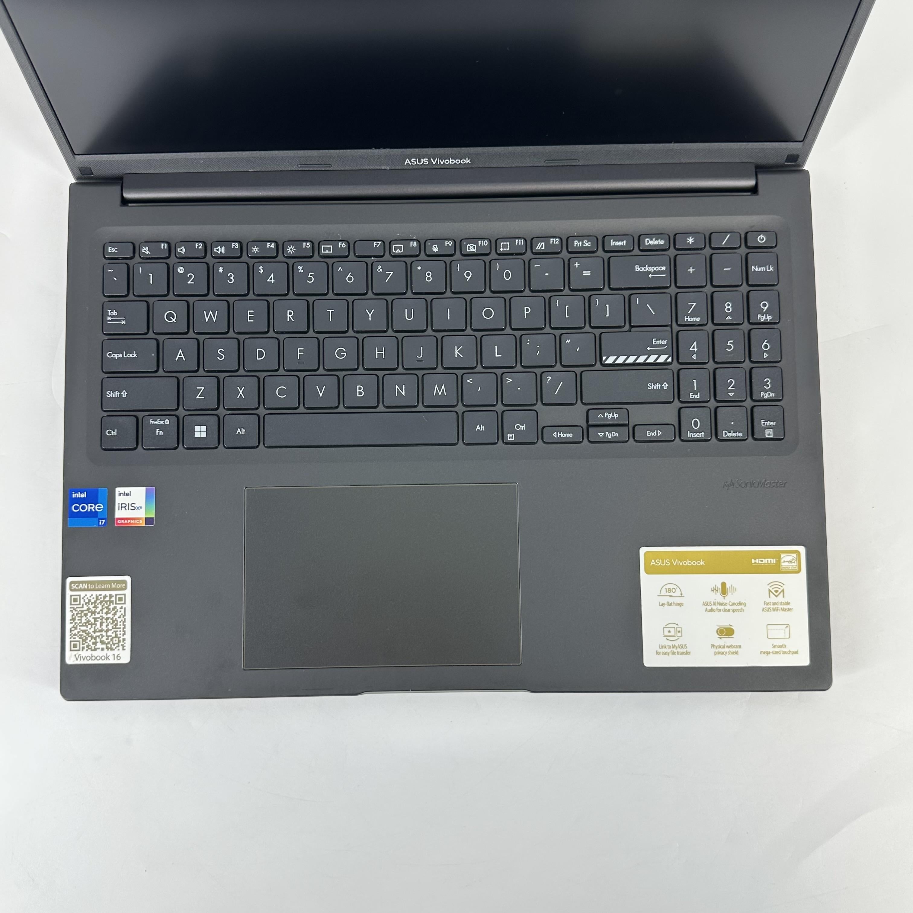 Asus Vivobook 16 Black 1.7 GHz Intel Core i7 12th Gen. 16GB RAM 512GB Solid State Drive