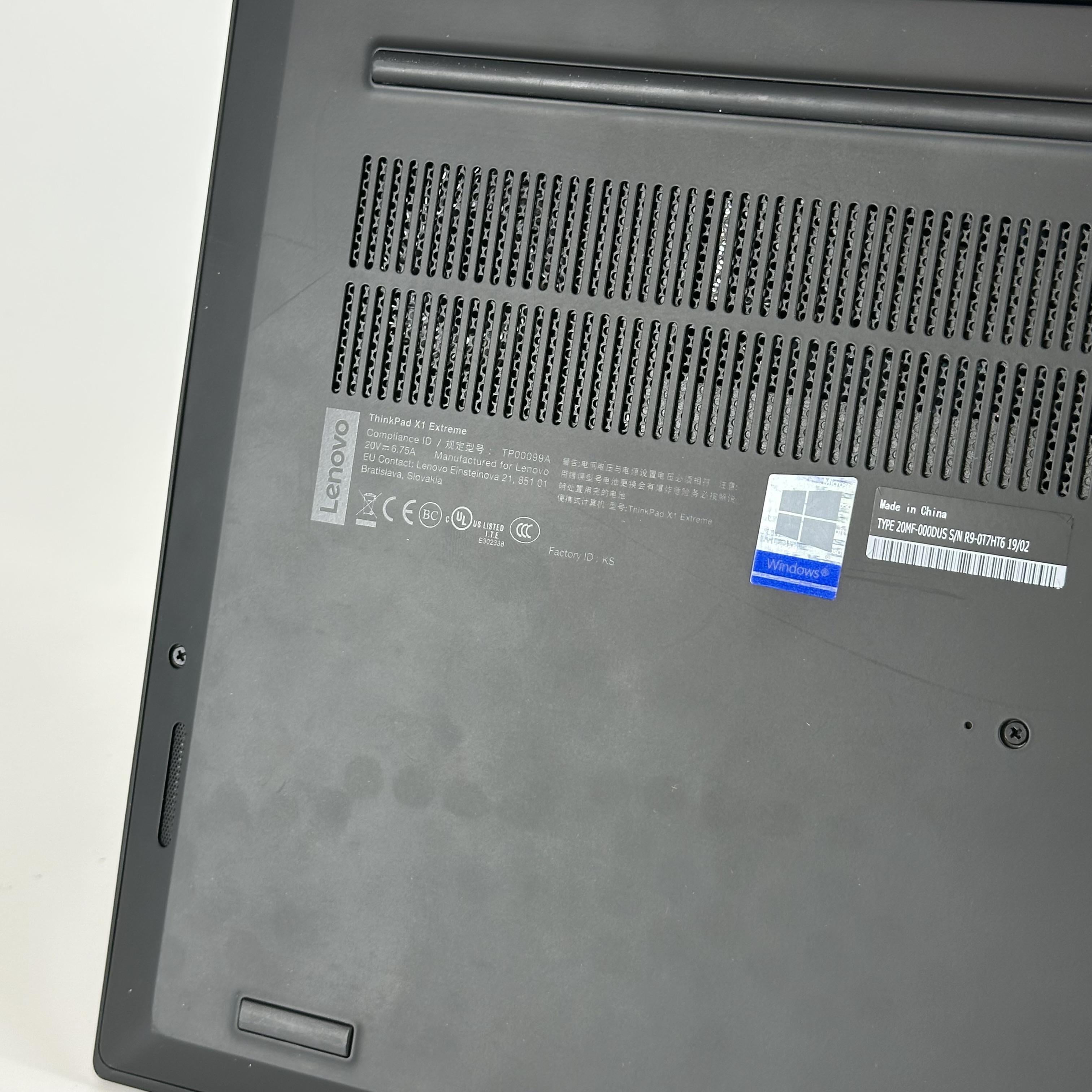 Lenovo ThinkPad X1 Extreme Gen 1 15.6 Black 2.6 GHz Intel Core i7 8th Gen. 32GB RAM 1TB Solid State Drive NVIDIA GeForce GTX 1050 Ti 4 GB