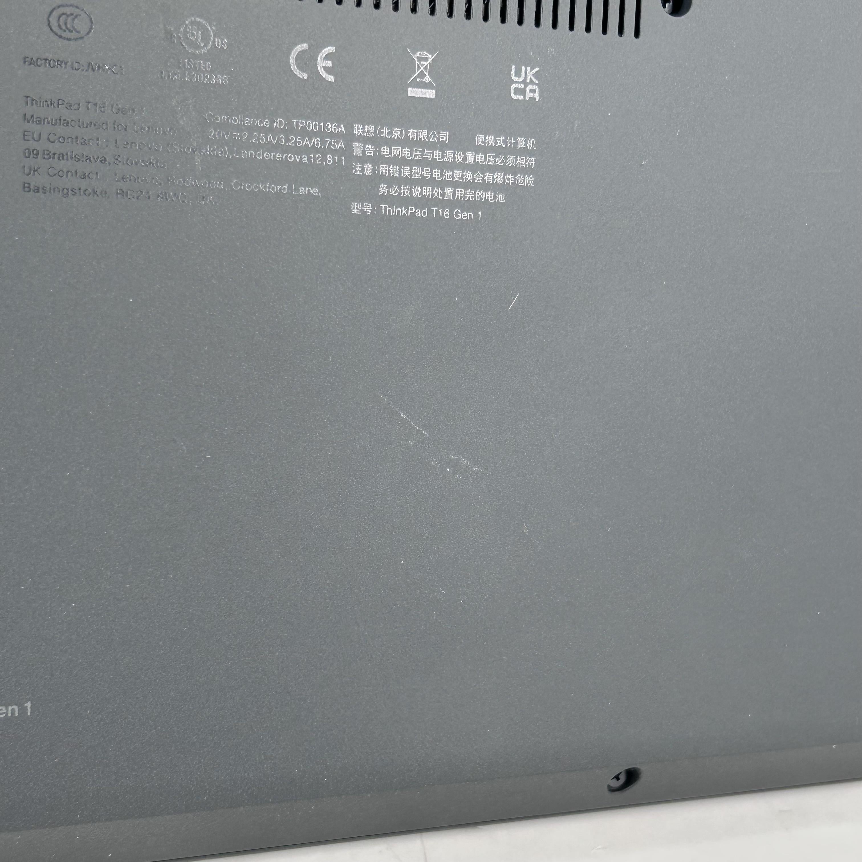 Lenovo ThinkPad T16 Gen 1 Gray 2.2 GHz Intel Core i7 12th Gen. 16GB RAM 512GB Solid State Drive